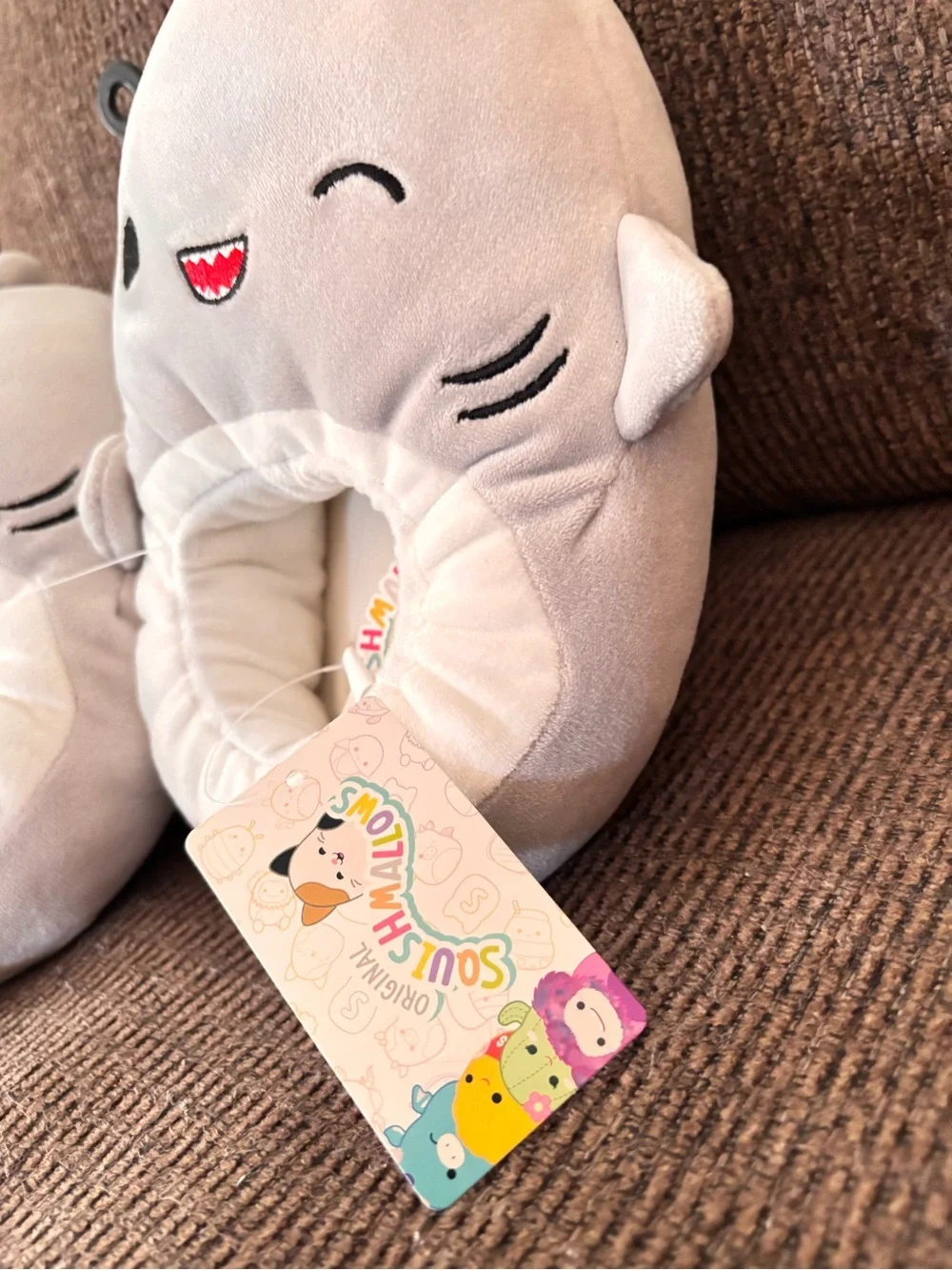 Squishmallows Gray Shark Plush Kids Slippers